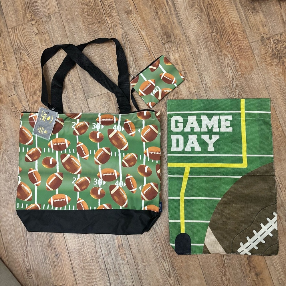 Football Themed Tote Bag and garden Flag Set
